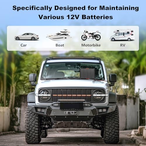 10Watt 12V Solar Car Battery Trickle Charger & Maintainer | Portable Waterproof Solar Panel Kit Fits 12V Batteries for Boats, Marine, RVs, Automotive, Trailer with Alligator Clip - size: 10W Solar Panel