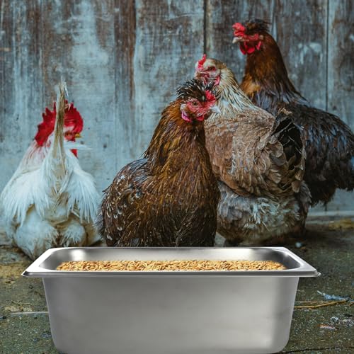 FlidRunest Heavy Duty Metal Chicken Feeder Trough, Durable Duck Water Feeder, Large Capacity Livestock Water Pan for Duck Pig Chick Deer, Easy to Clean
