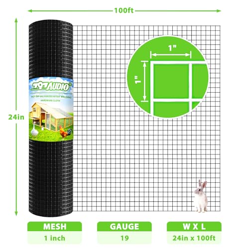 PVC Coated Welded Wire Fence,1 inch 24 in x 100 ft,Chicken Wire,Black Metal Fence Mesh Wire Roll,Garden Fencing Welded Wire Mesh for Pet Enclosures,Vegetable,Poultry and Agricultural Use - color: Black, size: 1"x1" 24inx100ft