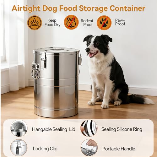 Newget 45 lb Stainless Steel Dog Food Storage Container with Scoop | Super Large Capacity, Airtight, Sturdy, Rust-Proof, Insect-Proof, Moisture-Proof, Easy to Use, Suitable for Store Pet Food - size: 45 lb