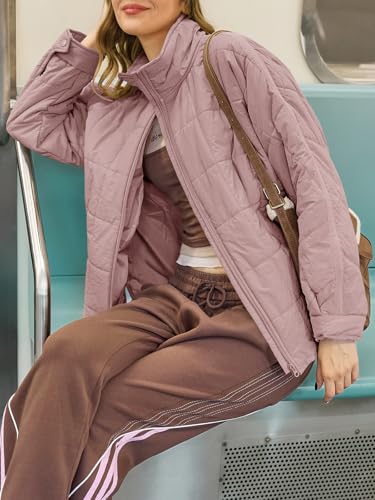 GeGekoko Women's Lightweight Oversized Long Sleeve Zip Water Resistant Packable Puffer Jacket Warm Short Winter Coat - color: Pink, size: X-Large