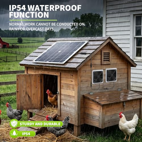 20W Solar Powered Fan for Chicken Coop,IPX54 Waterproof Solar Fan | Solar Exhaust Intake Fan Kit with 9.8ft On/Off Switch Cable,Solar Greenhouse Fan for Outside Greenhouse,Shed,Dog House - size: 20W