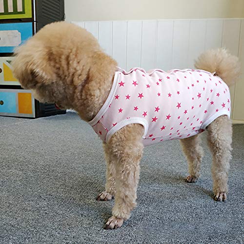 Dog’s Recovery Suit Post Surgery Shirt for Puppy, Wound Protective Clothes for Little Animals(Pink Stars-xs) - color: pink stars, size: X-Small