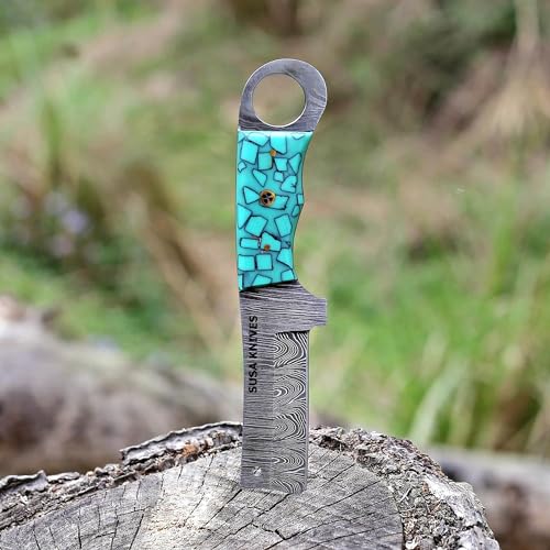 Custom Handmade 7'' fixed blade hoof rasp knife/Cow boy knife/Damascus steel Bull cutter cowboy knives with pancake leather sheath (SUSA 113) - color: SUSA 113