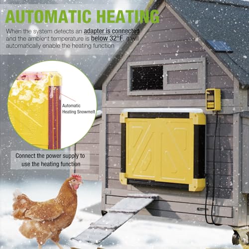 GUTINNEEN Automatic Chicken Coop Door Solar Powered Auto Chicken Door Opener for Chicken House Duck Run (Black) - color: Black & Yellow Door
