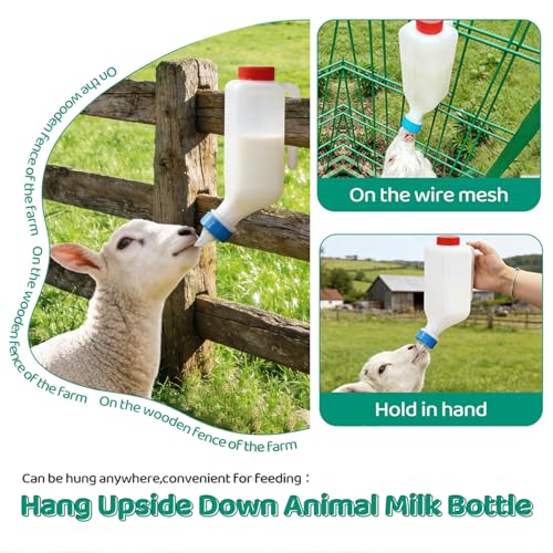 Goat Bottles and Nipple Set, 2 pcs Nipple 5pcs 500 ml Lamb Feeding Bottle with Hanging Handle for Feeding Sheep Goat Lamb Puppy for Farm - color: white-500