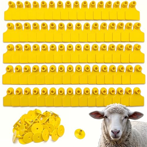 Blank Livestock Ear Tags 100 Pack for Cattle, Cow, Pig, Goat, Sheep - Durable Large TPU Plastic Animal ID Identification Labels for Farm Management & Ranch - Yellow 5x4cm (2x1.6 inches) - color: Yellow