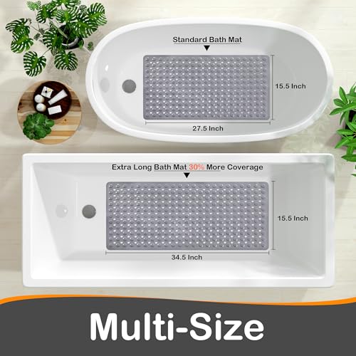 Yimobra Bathtub Mat Non Slip, 27.5"X15.5" Machine Washable Shower Floor Mat, Soft on Feet, Bathmat with Drain Holes and Suction Cups, Bathroom Essentials, Grey - color: Grey, size: 27.5 X 15.5 Inch