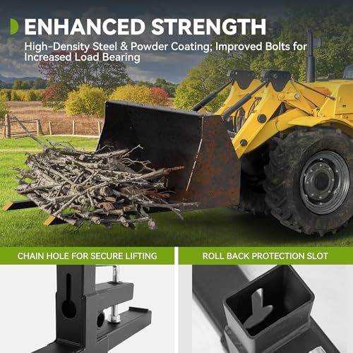 AUTOSAVER88 43" 2000lbs Clamp on Pallet Forks for Skid Steer Tractor Bucket | Adjustable Stabilizer Bar From 18" to 34", Heavy Duty Steel, Quick Attach Design, 45% Thicker Upgraded Wall - size: 43 Inch 2000LBS w/bar