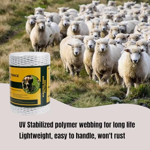 Portable Electric Fence Polywire, 1312 Feet 400 Meter, 6 Conductors, White Color