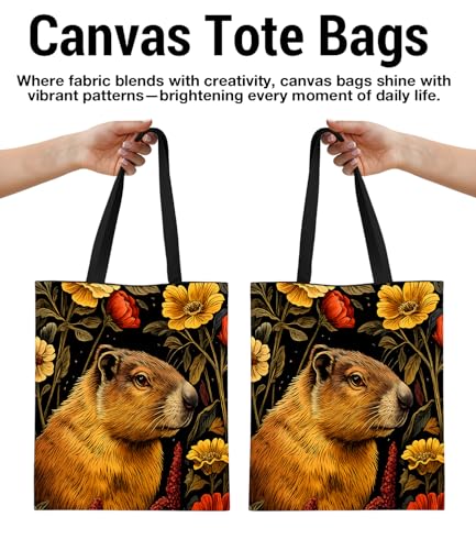 Vintage Botanical Animal Canvas Tote Bag for Women, Aesthetic Floral Animal Reusable Shoulder Bag for Shopping - color: 21