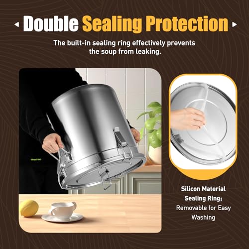 DYNAMI 8.7Gal 304 Stainless Steel Bucket Milk Can with Airtight Lid | 33L Metal Food Storage Bucket with Locking Buckle,Leak-Proof Oil Container Milk Transport Bucket Flour Storage Container