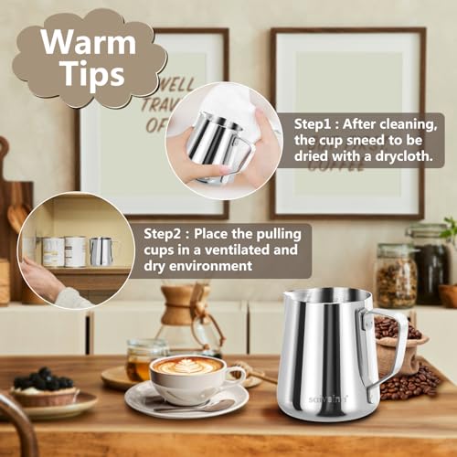 Milk Frothing Pitcher, Espresso Steaming Pitcher 12oz,Espresso Machine Accessories,Stainless Steel Milk Coffee Cappuccino Barista Steam Pitchers Milk Jug Cup with Decorating Pen Latte Art - size: 12 Ounces