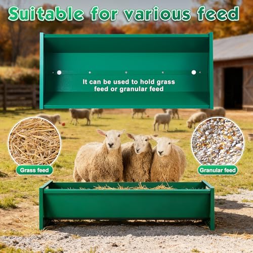 15 Gal Goat Feeder, Deer Feeder Livestock Feeding Metal Trough 39.4 Inch Heavy-Duty Galvanized Portable Pig Feeder for Farms Alpacas Hay Feeder for Goats, Calves, Sheep, Horses Deer (Dark Green)