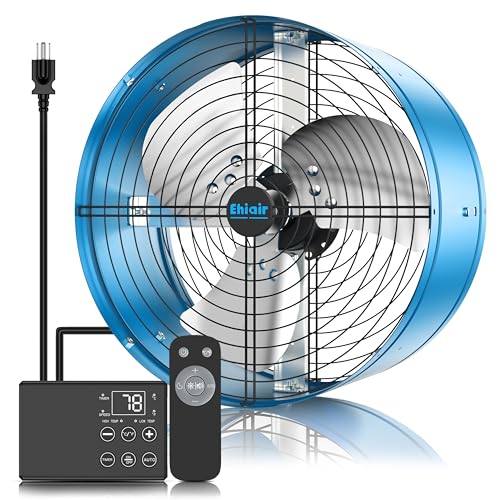 15 Inch Attic Fan with Thermostat and Remote Control | 1800 CFM Gable Vent Fan, Auto On/Off Based on Temperature, 2500 Sq Ft Coverage, 70W, 3 Speeds, 18-Hour Timer, Plug-and-Play