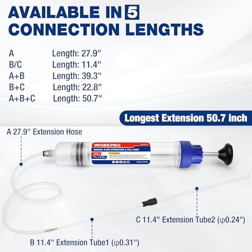 WORKPRO 500CC Manual Fluid Extractor | Multi-Purpose Oil Syringe, Oil Suction Pump, Manual Extraction and Filling Pump, Automotive Oil Syringe - size: 500cc