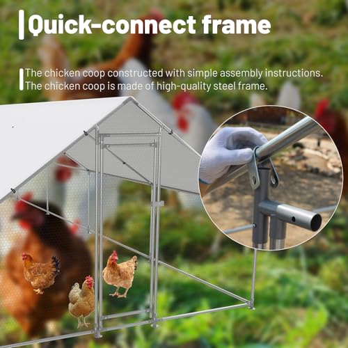 HEYTOWN Large Metal Chicken Coop Chicken Pen with Water-Resident and Anti-UV Cover Walk-in Poultry Cage Chicken Runs for Yard with Cover Duck Rabbit Dog House Outdoor - size: 26.2"L x 9.8"W x 6.5"H