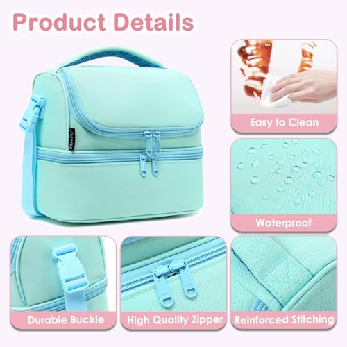 FlowFly Double Decker Cooler Insulated Lunch Bag Large Tote for Boys, Girls, Men, Women, With Adjustable Strap,Light Blue - color: Light#Blue