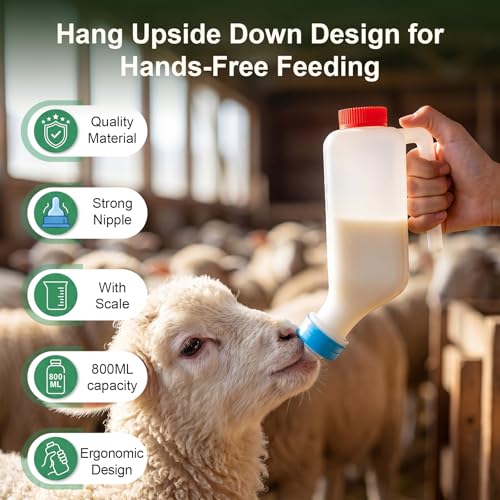 4 Sets Lamb Goat Feeding Bottles with Silicone Nipples, Thickened Heavy Duty Upside Down Hanging with Measurement Marks, Livestock Nursing Bottle for Lamb Goat Fawn Puppies Farm Use (800ml) - size: 800ml