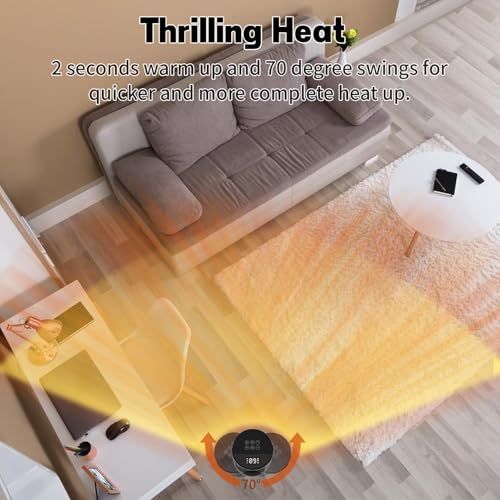 Portable Space Heater for Indoor Use with Remote - QOWETU 70° Oscillating Electric Heater, 17 Inchs, 12H Timer, 1500W Quiet PTC Ceramic Heating with Thermostat, Fast Safety Heat for Home, Bedroom - size: 17" Portable Fan Heater