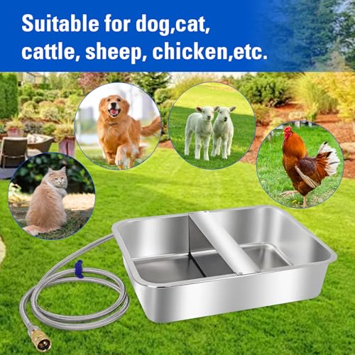 Automatic Water Dispenser for Dogs Livestock Water Trough 4 Gal Large Size Stainless Steel Waterer Feeder Outdoor Automatic Dog Water Bowl with Float Valve and 6.56 ft Water Hose Kit