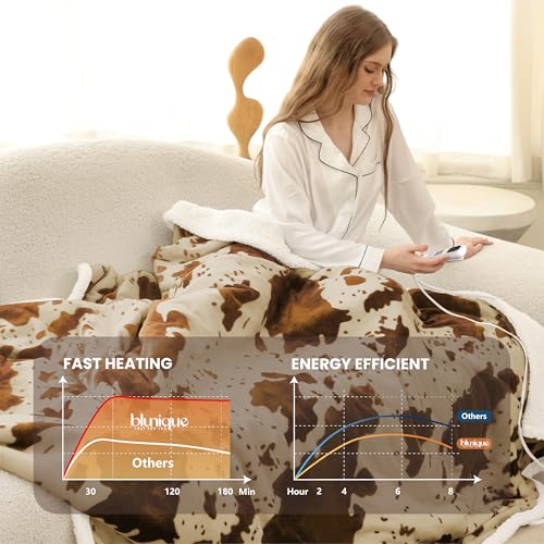 Heated Blanket Full Blanket - Fast Heating Electric Blanket, Soft Heated Throw with 4 Time Settings,10 Heating Settings, Warm Gifts for Women Mom Grandma(72" x 84" Cow Print Apricot) - color: 05 - Apricot Ombre-khaki, size: Full 72" x 84"
