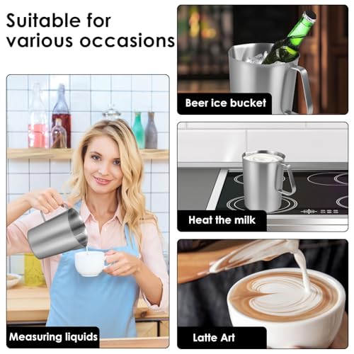 1 Pcs 2L/70 oz Large Stainless Steel Pitcher with Lid, Metal Measuring Cup with Handle & Scales, Wide Mouth Graduated Beakers, Milk Frothing Jug Metal Pitcher for Coffee Latte Art, Hot/Cold Water