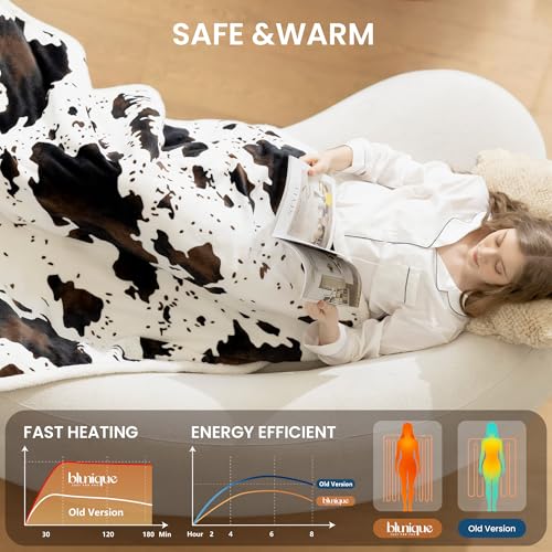 Heated Blanket Throw Blanket - Fast Heating Electric Blanket, Soft Heated Throw with 4 Time Settings,10 Heating Settings, Warm Gifts for Women Mom Grandma(50" x 60" Cow Print White) - color: 01 - Black Ombre-white, size: Throw 50" x 60"