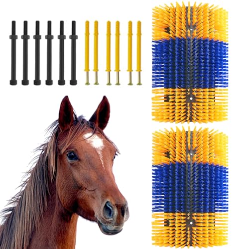 GarveeHome Livestock Scratch Brushes, Horse Scratcher Full Massage Grooming Brush Kit, Cow Brush Relieve Itching on the Back of Livestock for Horse Cow Cattle Sheep Pig Goat - color: Blue yellow 2