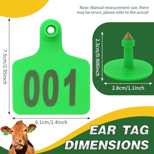 100PCS Cattle Ear Tags Numbered 001-100,Plastic Livestock Ear Tags with Animal Identification Tags for Cattle Cows Hogs Pigs Sheep Goats (Green) - color: GREEN