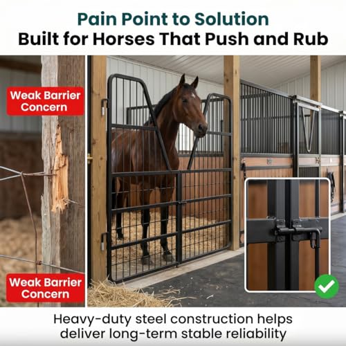 52" W x 42" H Horse stall gate, V-Neck Mesh Ventilation stall Guard, 0.8in Steel Frame Matte Black Partition Stable Doors for Show Stables - size: 3