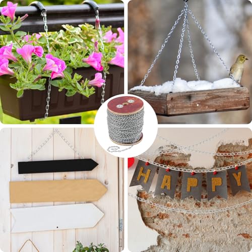 300 ft Galvanized Jack Chain, Light Duty Coil Chain, Metal Hanging Chains Spool for Bird Feeders, Flowerpots, Artworks & DIY Projects (1.4 mm Thick, 22 pounds Capacity) - size: 300 ft 1.4 mm