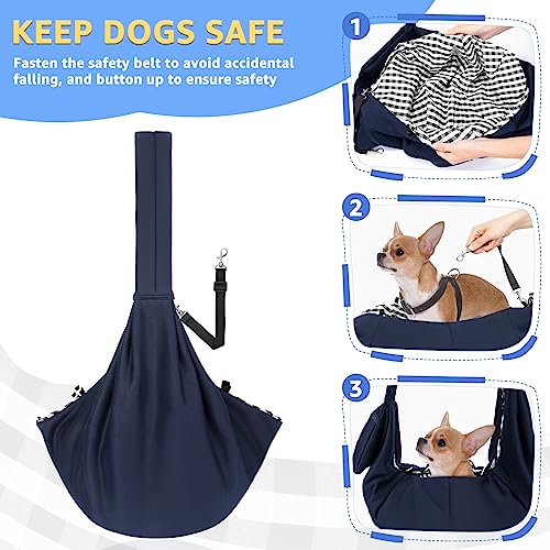 SlowTon Dog Carrier Sling - Thick Padded Shoulder Strap Adjustable, DBL, S | Dog Carriers for Small Dogs, Puppy Carrier Purse for Pet Cat with Front Zipper Pocket Safety Belt Machine Washable - color: F-Navy Knitted Fabric