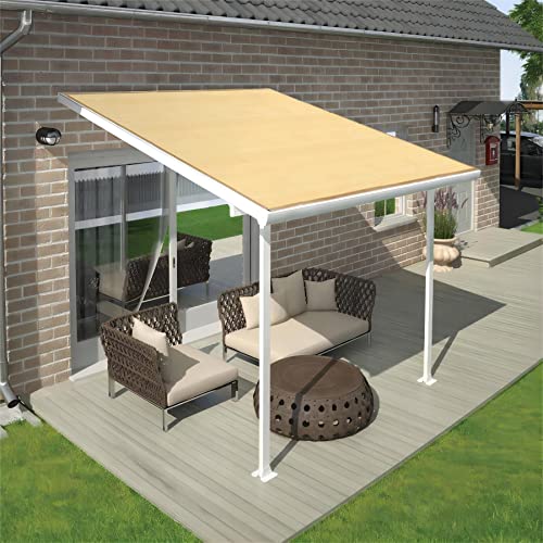 Shatex 90% Shade Fabric 6X 16ft Sun Shade Cloth Taped Edge with Grommets Sun-Block Mesh Shade for Pergola Cover Canopy Wheat, 12 Bungee Balls - color: wheat, size: 6x16ft