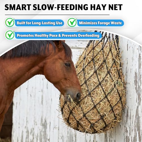 2 Pcs Hay Bags for Horses, 40" Hay Net Heavy Duty Nylon Mesh Bag Hanging Slow Feeder for Goats Sheep, Livestock Supplies for Horses Stable, Stall, Trailer, 2.36" x 2.36" Holes