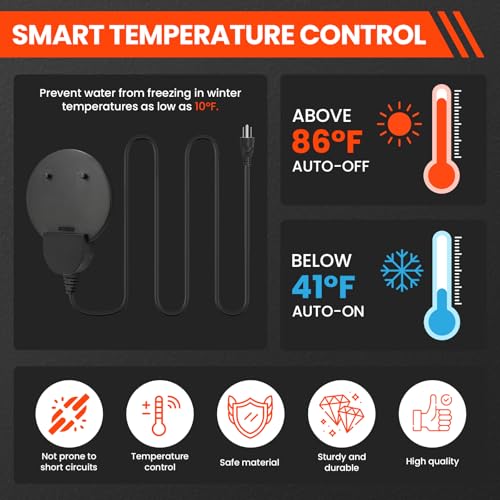 Chicken Water Heater with Thermostatic Control, Aluminum De-Icer for Bird Bath, Winter Livestock Poultry, Full Coverage Design (1000 Watt)