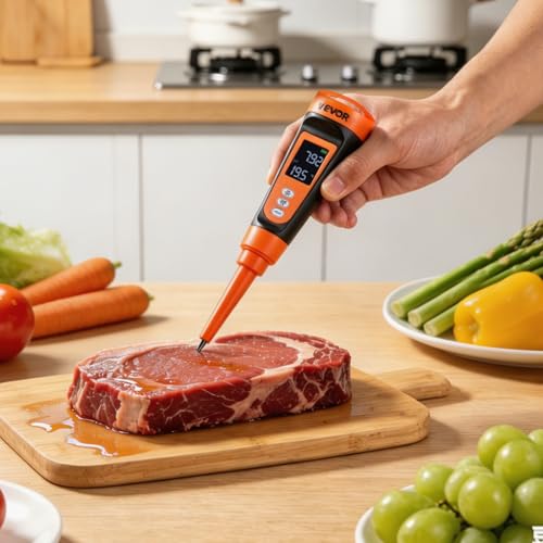 VEVOR Food pH Meter, 0-14 pH Range, IP68 Waterproof Probe, Pocket Tester Kit with Automatic Temperature Compensation, Calibration Powder Packets, Easy to Read, for Food Fermentation, Dough, Meat