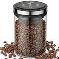 Vacuum Coffee Canister, 1.6L Large Capacity Airtight Coffee Container with Graduated Scale and Vacuum Duration Display. Features Transparent Borosilicate Glass Construction - size: 1.6L
