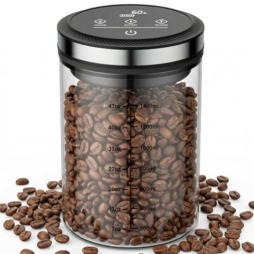 Vacuum Coffee Canister, 1.6L Large Capacity Airtight Coffee Container with Graduated Scale and Vacuum Duration Display. Features Transparent Borosilicate Glass Construction - size: 1.6L