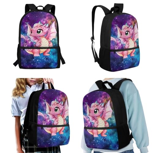 Upetstory Galaxy Dragon Backpack for Girls Boys Kids School Bag Set with Lunch Box Pencil Case Teen Schoolbag Elementary Kindergarten Preschool Bookbag Water Bottle Sleeve Book Cover 5 in 1 - color: Dragon