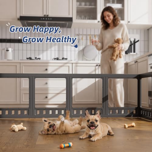 Clear-air Dog Playpen with Room Divider, Expandable Acrylic Dog Playpen to Create 2 Rooms, Clear Dog Play Pen Indoors, 30", 12 Panels, Black - color: Black, size: 30"H