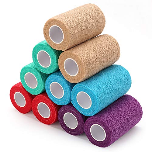 LotFancy 10 Rolls Self Adhesive Vet Wrap, 3 Inch Cohesive Bandage Wrap for Horses, Dogs, Cats, Pet, Animal, Non-Woven Medical First Aid Tape for Wounds, Paw, Leg, Foot, Ankle Sprains & Swelling - size: 3 Inch x 5 yards