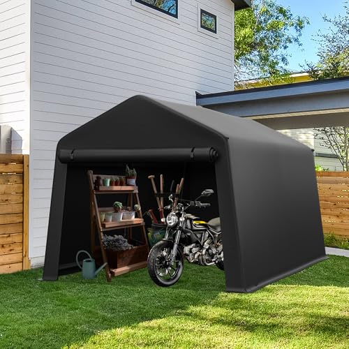 Real Relax Portable Storage Shed 8 x14 FT | Heavy Duty Outdoor Carport Canopy with Rolled up Zipper Door for Bikes, Motorcycles, Outdoor Tools