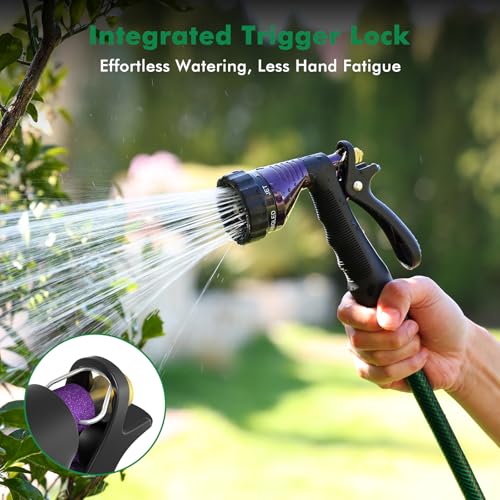 RESTMO Garden Hose Nozzle Heavy Duty, Hose Spray Nozzle for Garden Hose | Zinc Alloy, 6 Adjustable Watering Patterns, Leakproof, Anti-slip, ldeal for Watering Plants, Washing Cars & Pets, Purple - color: Purple