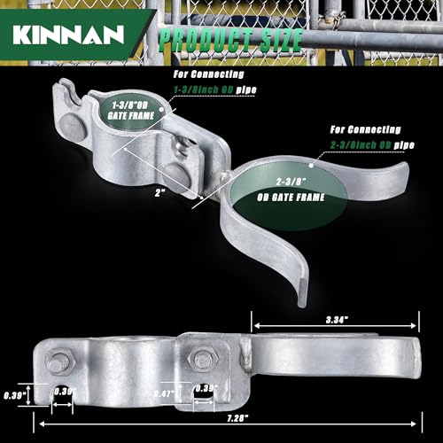 1-3/8" x 2-3/8" Chain Link Fence Fork Latch, KINNAN Gate Fork Latch with Padlock Hole, Galvanized Fence Latch Lock to Gate Post,Bolts & Nuts Included - size: 1-3/8" X 2-3/8"