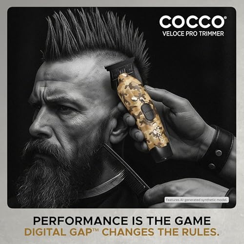 Cocco Veloce Pro Trimmer, Digital Gap Ambassador DLC Blade Edger | High-Torque Brushless BLDC Motor, Cordless, All-Metal Design, Lithium-Ion Battery, Charging Base Included
