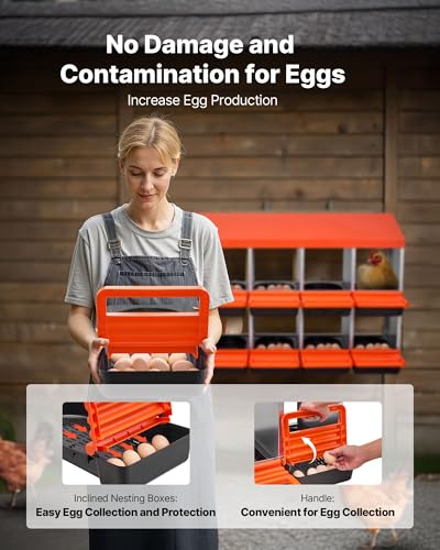 VEVOR 2 Tiers Chicken Nesting Boxes, 10 Compartments, Metal Egg Laying Boxes with Protective Collection Lids, Roll Out Nesting Box, Easy to Assemble, Ideal for Hens, Ducks, Chickens, and Other Poultry