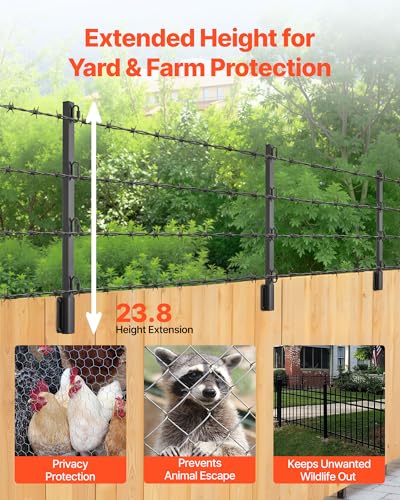 VEVOR Fence Post Extender, 8 Packs 23.8 in Barbed Wire Arm, Sturdy Steel Fence Height Extender, Flat or Surface Mounted Barbed Wire Extension Arms, Protect Privacy and Prevent Pets Jumping Off - style: Square