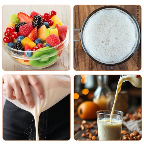 4 Pack Nut Milk Bag 12 x 8 Inch Nut Bag Strainer Reusable Nylon Cloth | Bags for Straining 200 Mesh Fine Mesh Bags for Straining Fruit Juice Coffee Yogurt Cheese Tofu Cold Brew Filter