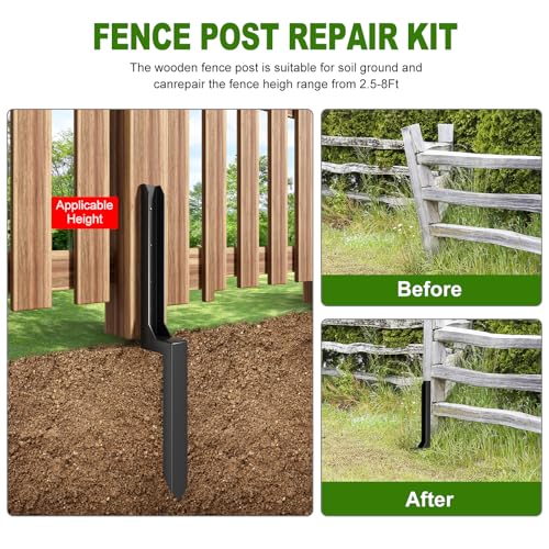 Fence Post Repair Kit，(One-Piece 33.7",8 pcs) | Heavy Duty Steel Fence Post Anchor Ground Spike ，Quick Fix Broken/Leaning Wood Posts with，and Fixed Fence Posts - size: One-Piece (33.7")